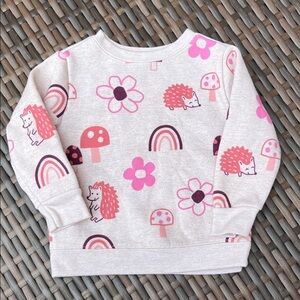 GARANIMALS Girls Crewneck Sweater Rainbow Flowers Mushrooms Cotton Fleece EUC